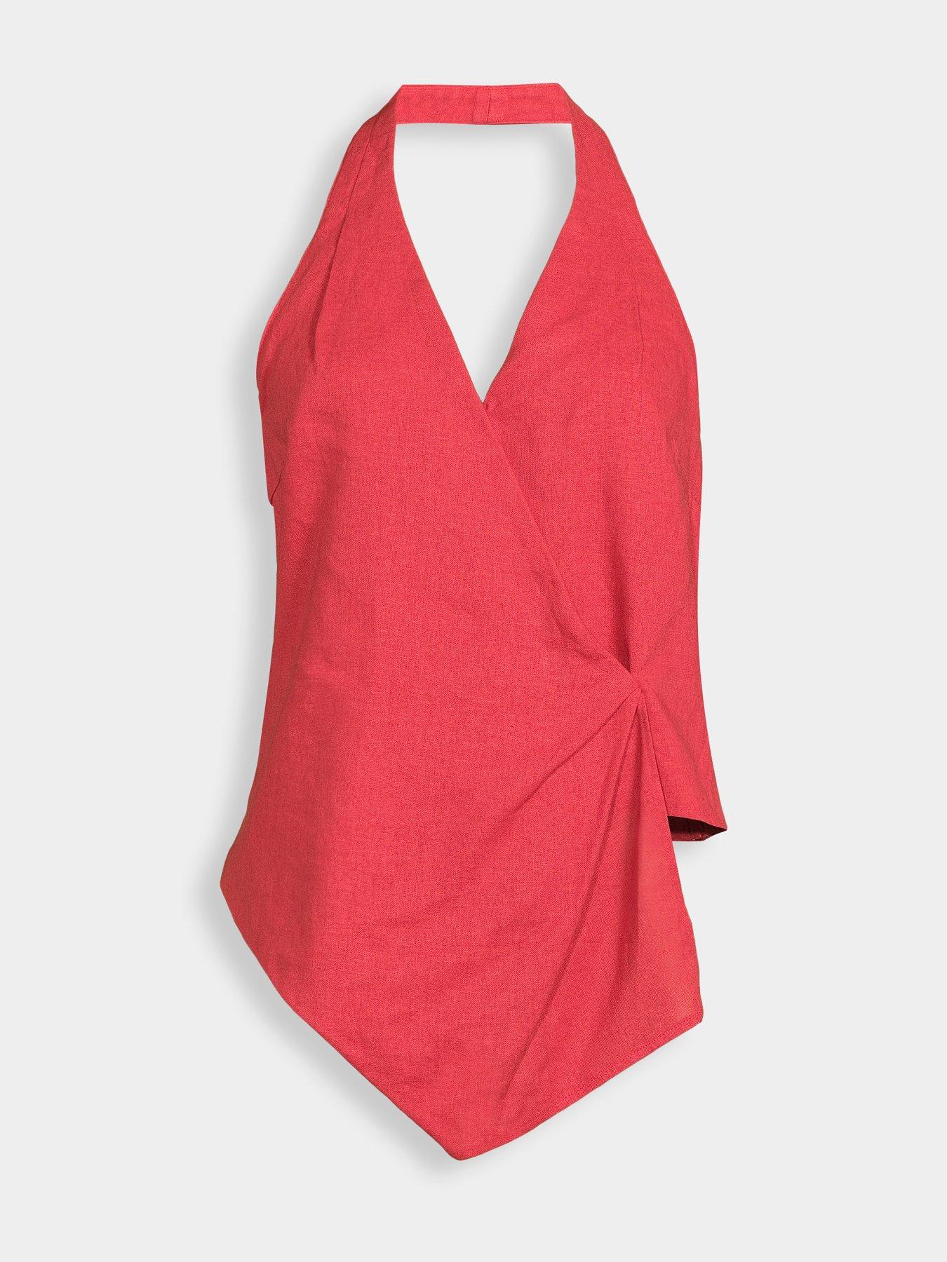 Image 5 of 5 of Michelle Keegan Asymmetric Linen Blend Halter Co-Ord&nbsp;Waistcoat - Red
