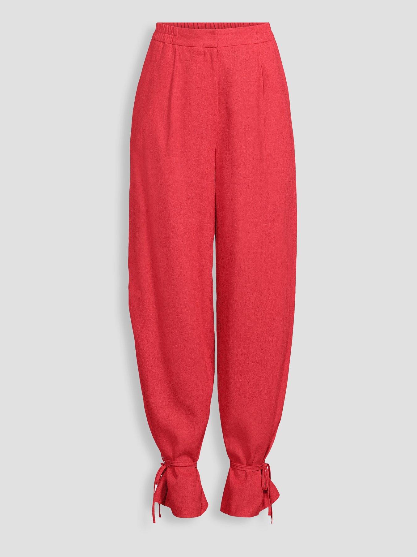 Image 5 of 5 of Michelle Keegan Linen Blend Tie Detail Co-Ord&nbsp;Trousers - Red