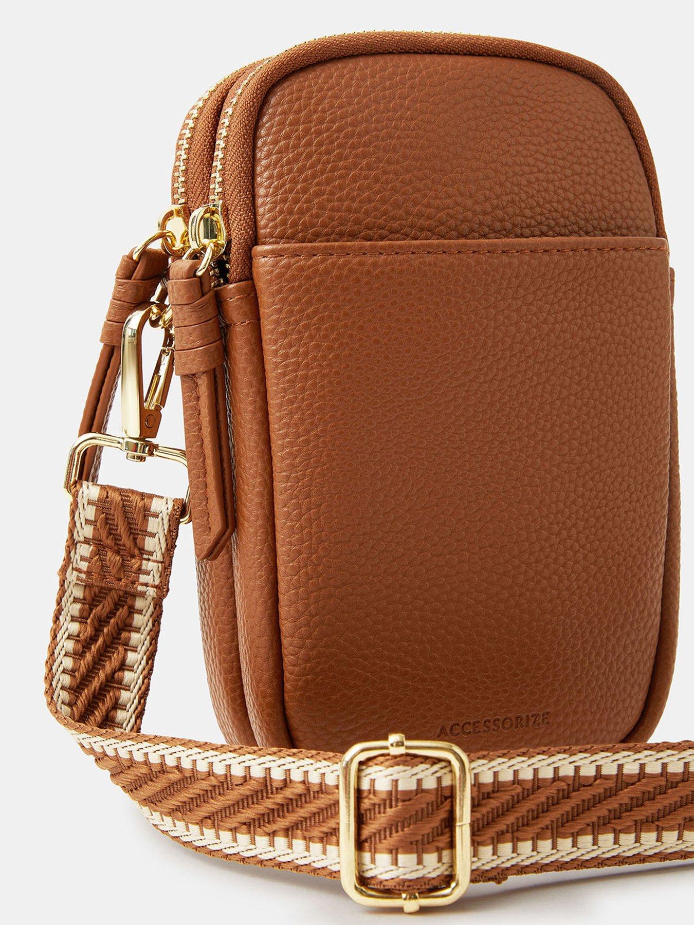 Image 3 of 4 of Accessorize Double Pouch Phone Bag - Brown