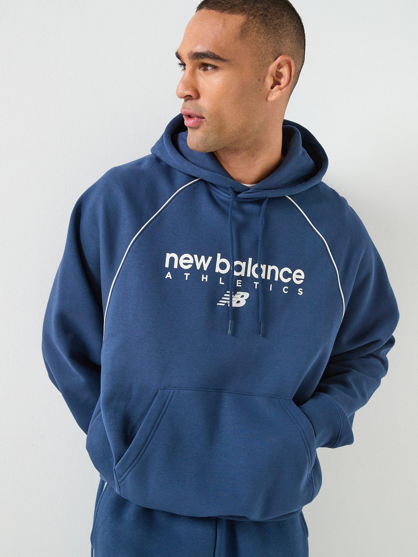 New Balance Mens Linear Graphic Hoodie Navy, Navy, Size L, Men