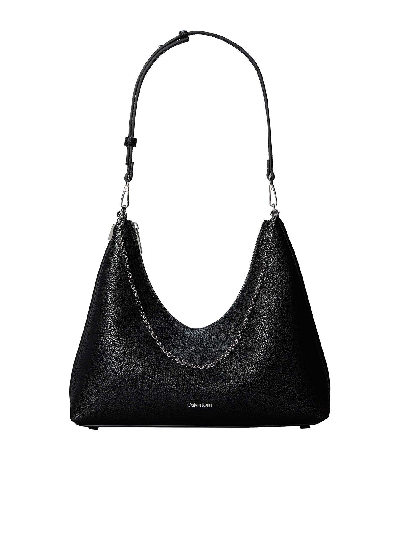Image 1 of 2 of Calvin Klein Pebbled Jewellery Chain Hobo Bag - Black
