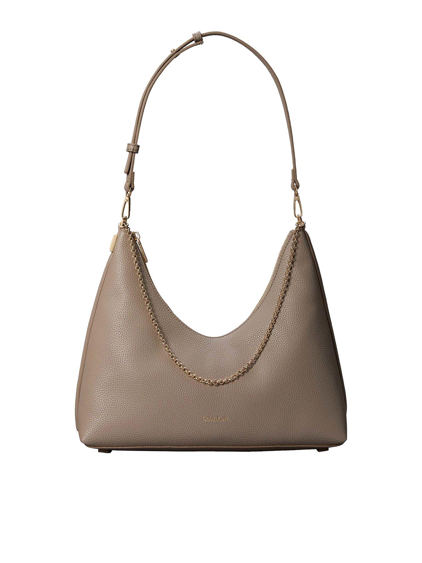 Image 1 of 3 of Calvin Klein Pebbled Jewellery Chain Hobo Bag - Beige