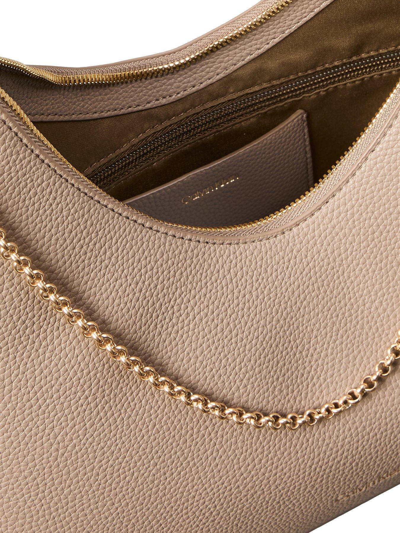 Image 3 of 3 of Calvin Klein Pebbled Jewellery Chain Hobo Bag - Beige