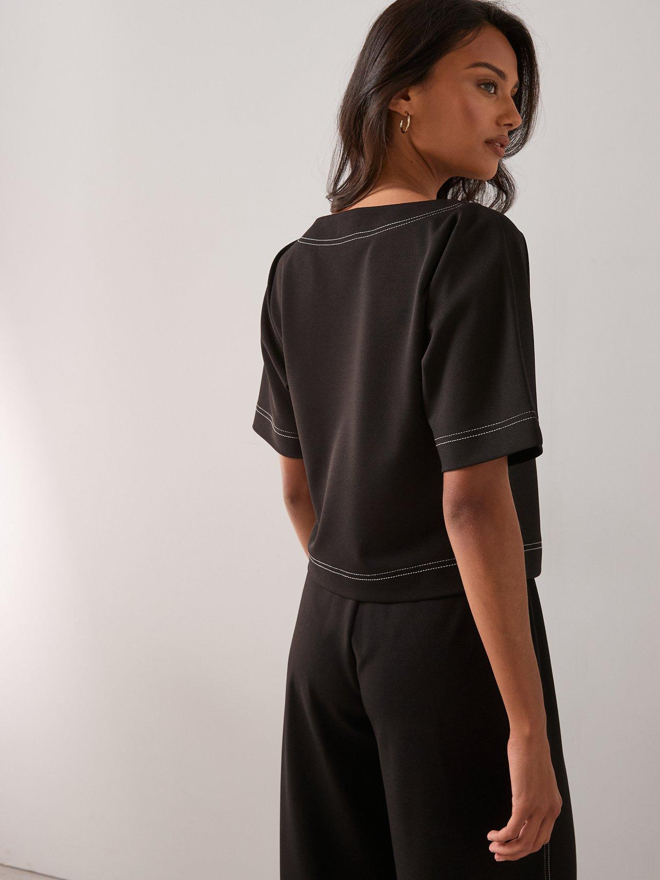 The Very Collection Contrast Stitch Button Up Top - Black | Very