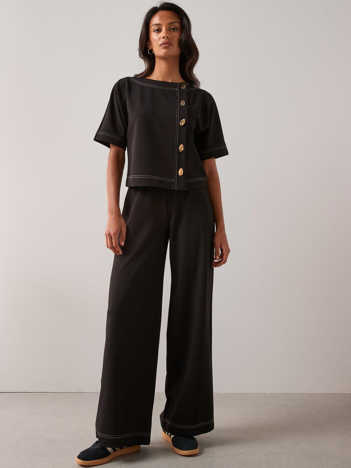 The Very Collection Contrast Stitch Button Up Top - Black | Very