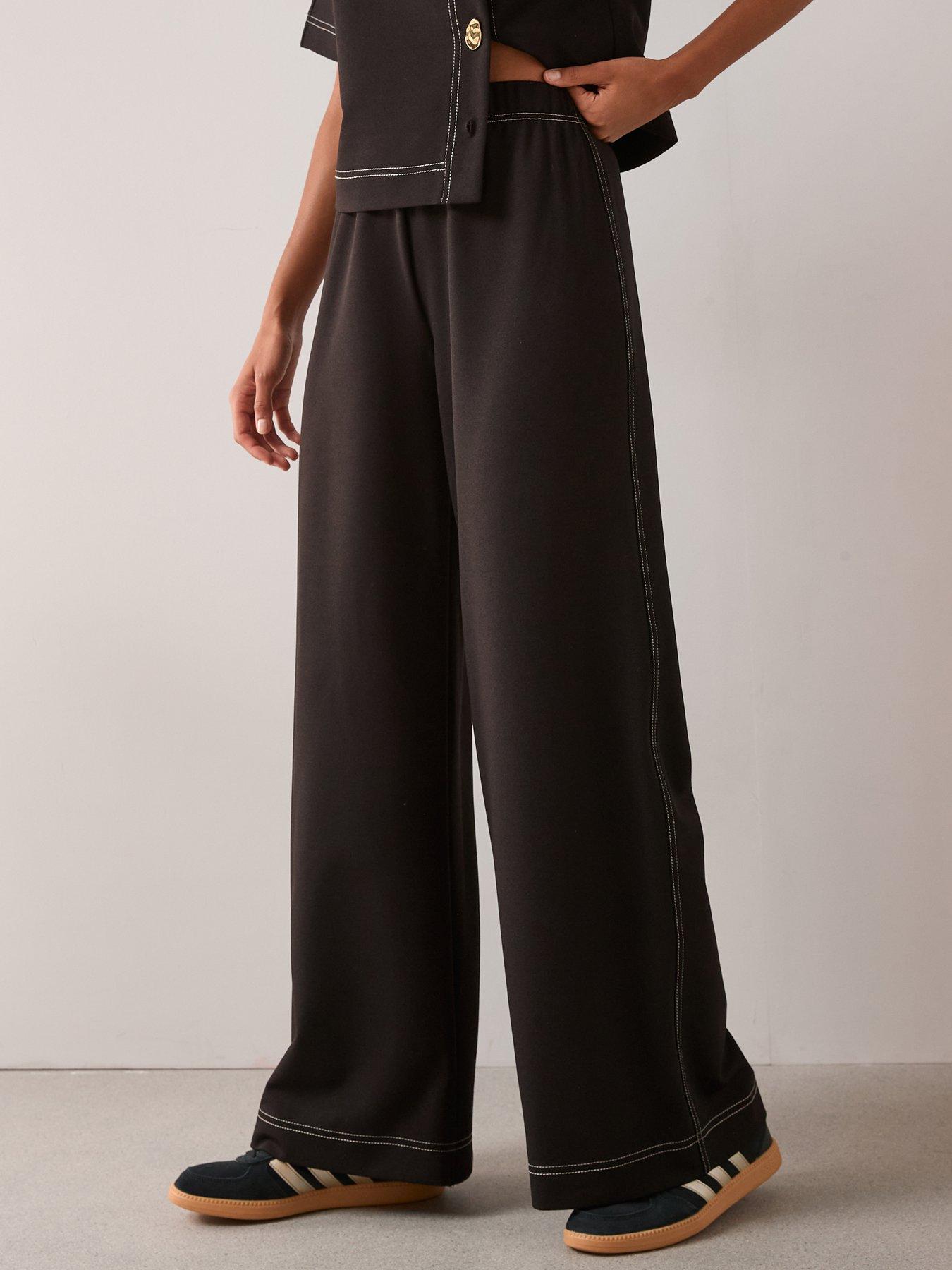 The Very Collection Contrast Stitch Wide Leg Trouser - Black