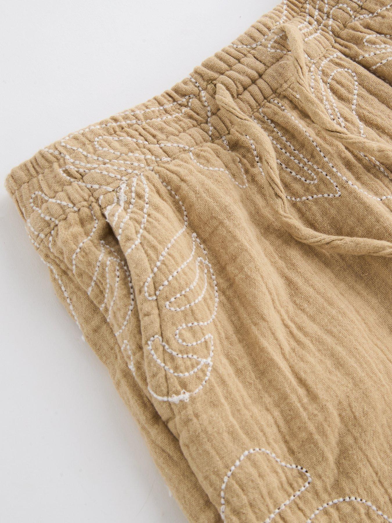 Image 5 of 6 of The Very Collection Boys Embroidered Double Cloth Shirt And Shorts Outfit Set - Beige