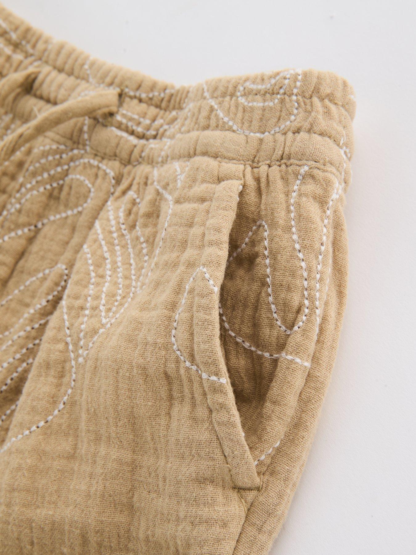 Image 6 of 6 of The Very Collection Boys Embroidered Double Cloth Shirt And Shorts Outfit Set - Beige