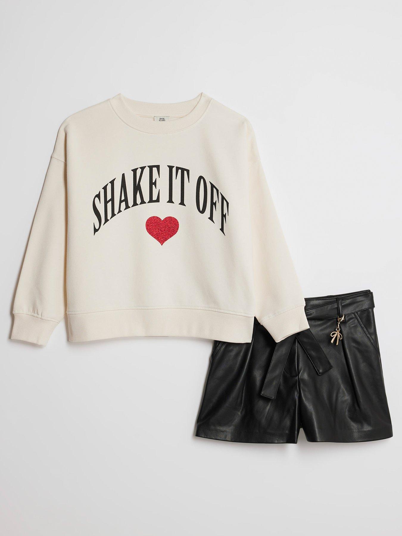 Image 1 of 5 of River Island Older Girls Shake It Off Sweatshirt Set - White