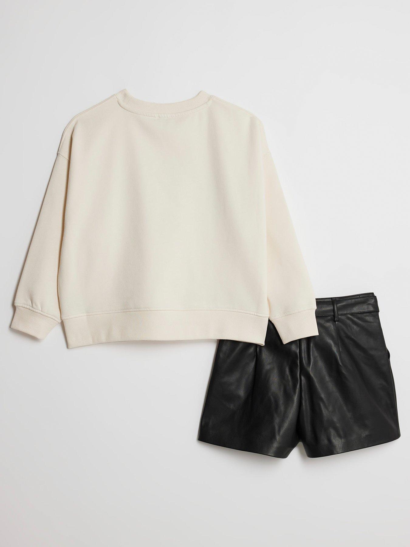 Image 2 of 5 of River Island Older Girls Shake It Off Sweatshirt Set - White