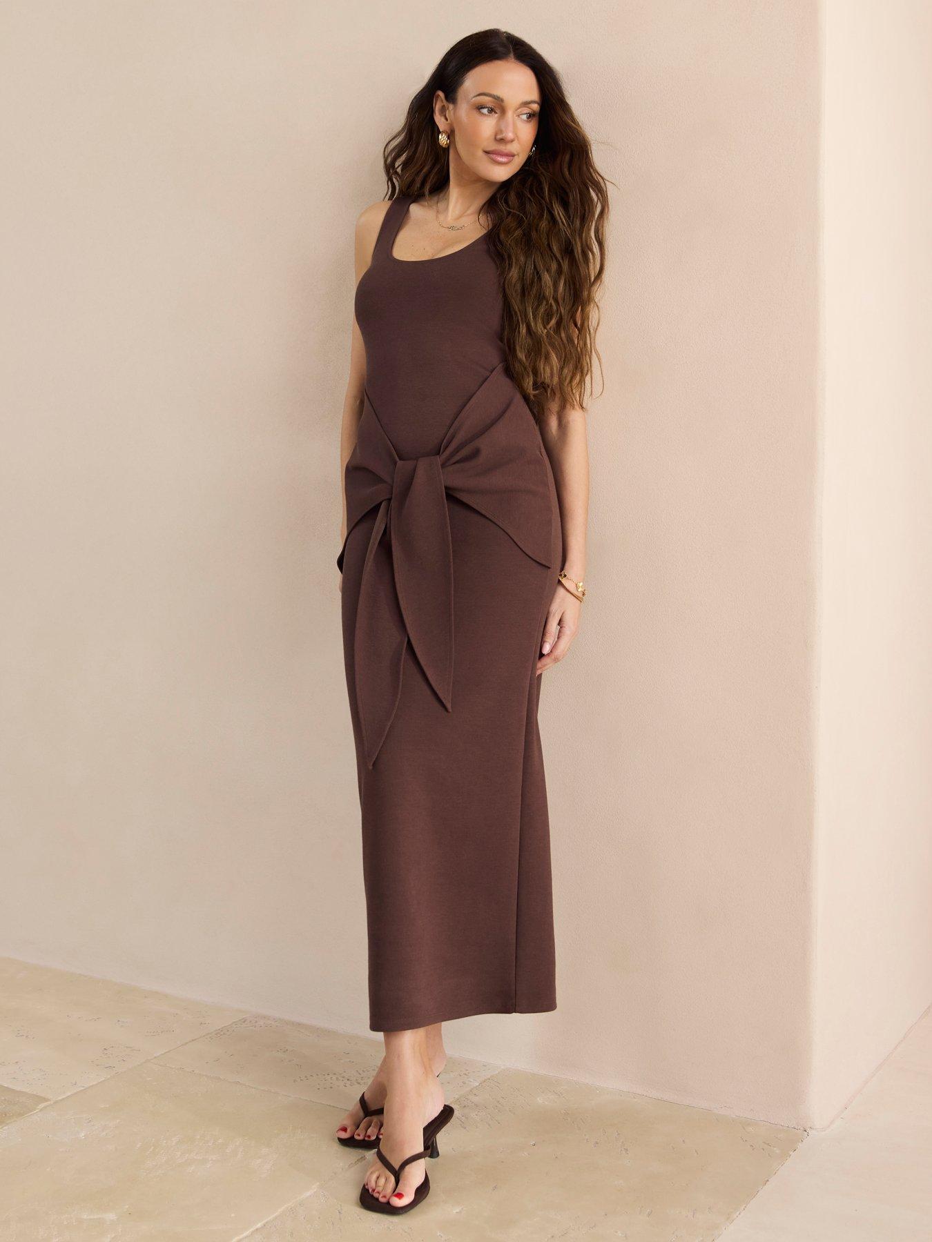 michelle keegan brown dress Tie Detail Midaxi - DrJ-Picks