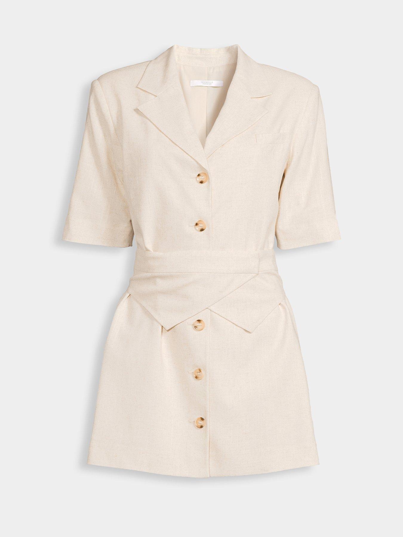 Image 5 of 5 of Michelle Keegan Linen Blend Blazer Dress - Beige