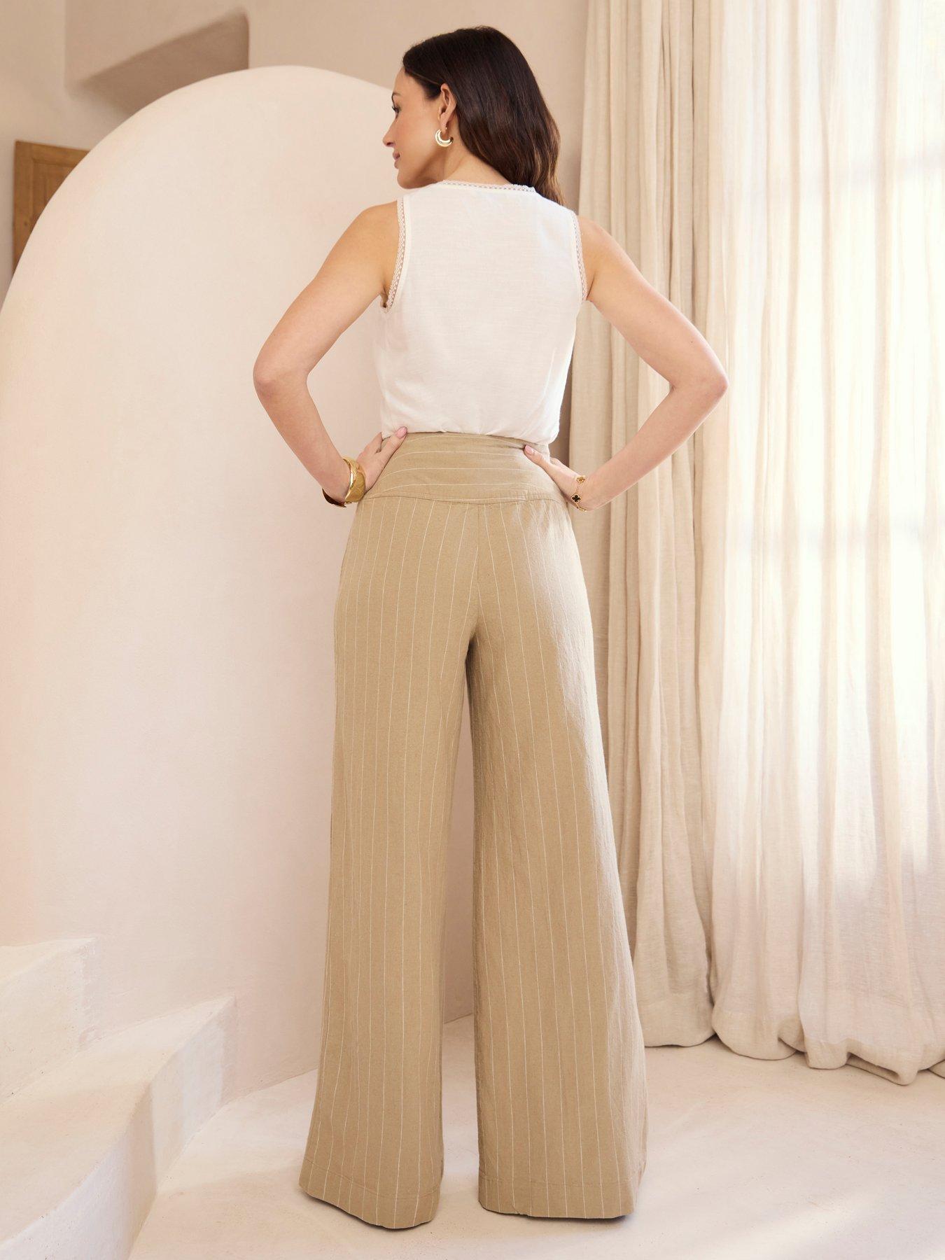 Image 2 of 3 of Michelle Keegan Linen Blend Pinstripe Trouser - Beige
