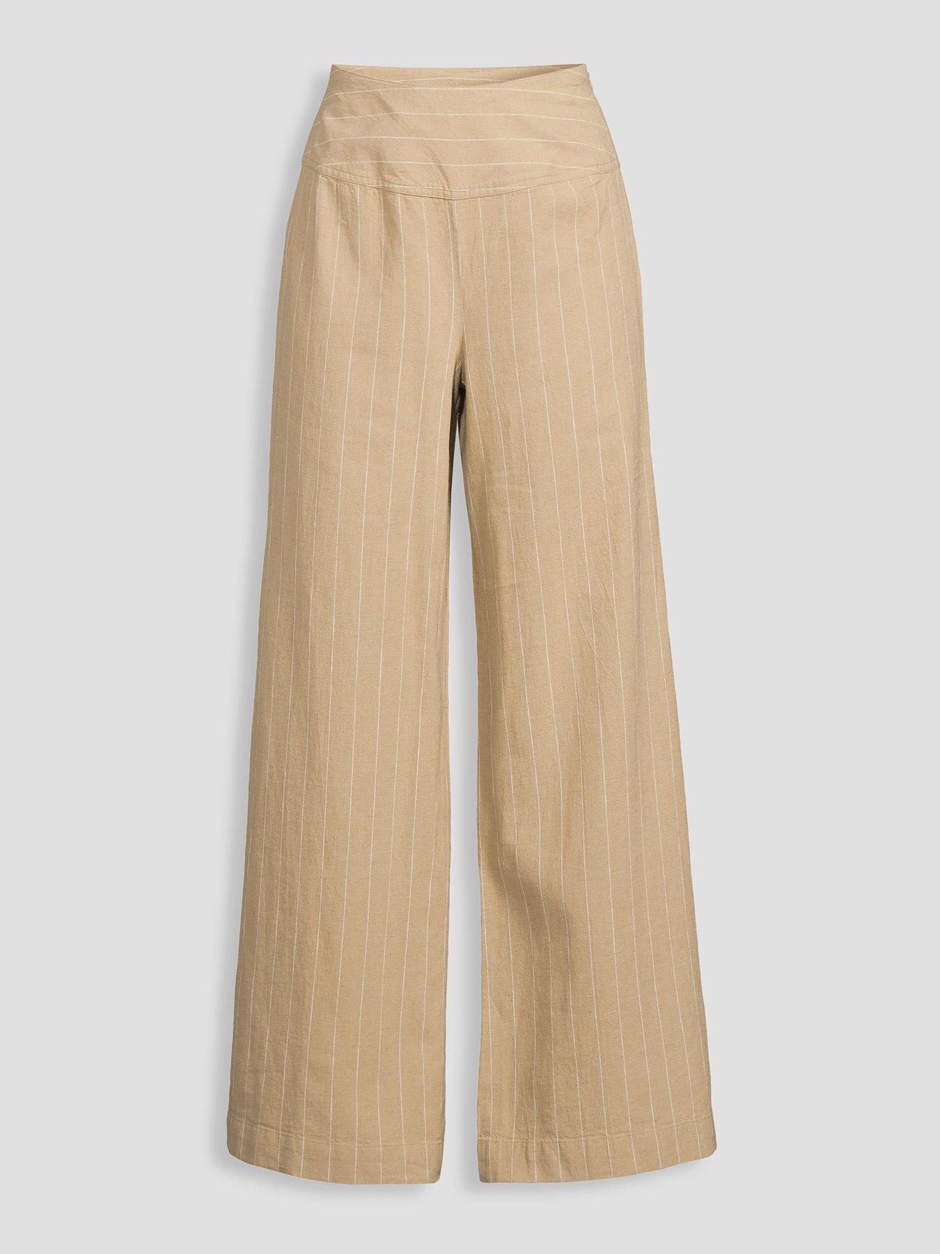 Image 3 of 3 of Michelle Keegan Linen Blend Pinstripe Trouser - Beige