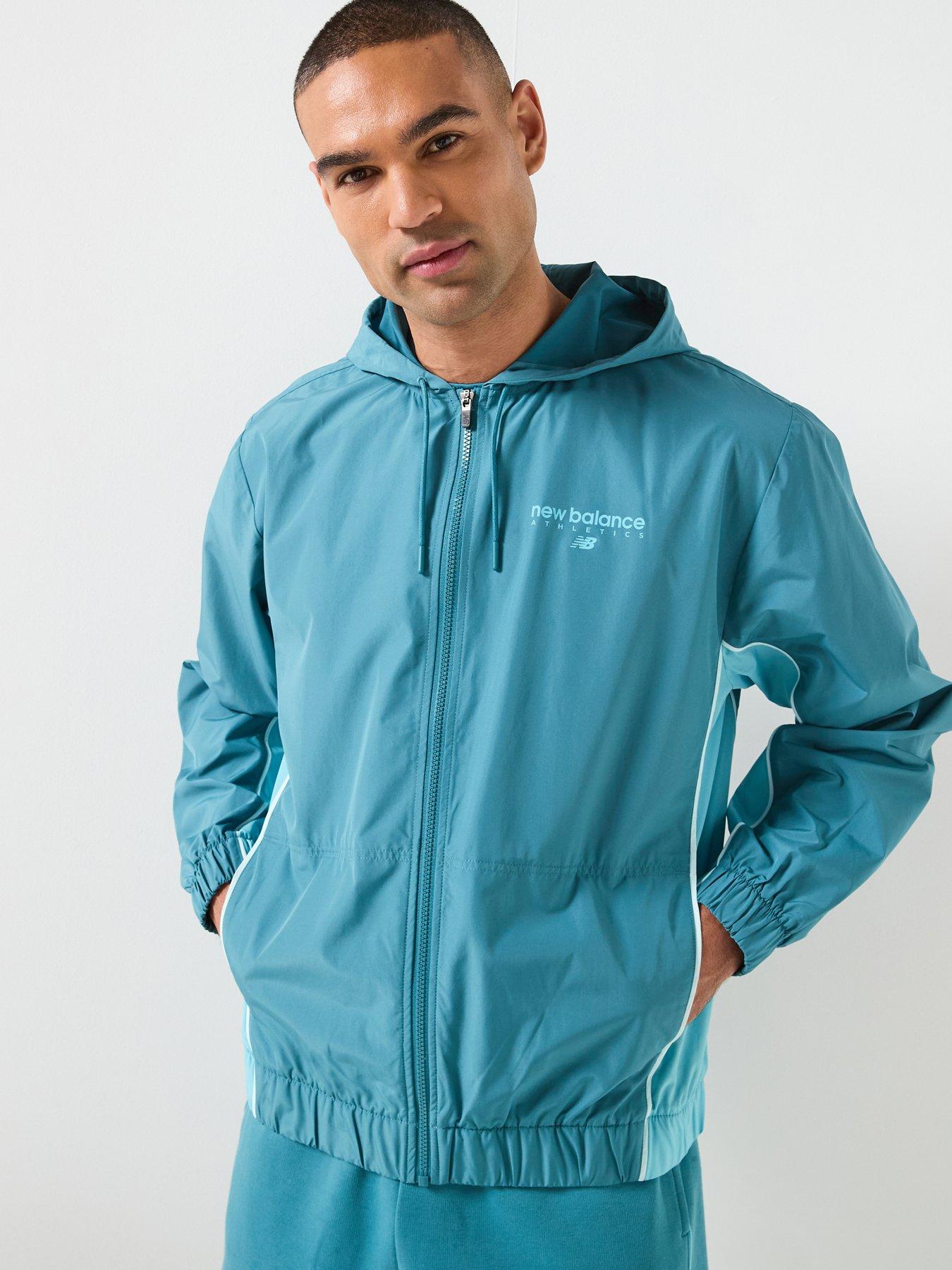 New Balance Mens Linear Graphic Woven Jacket, Blue, Size Xs, Men