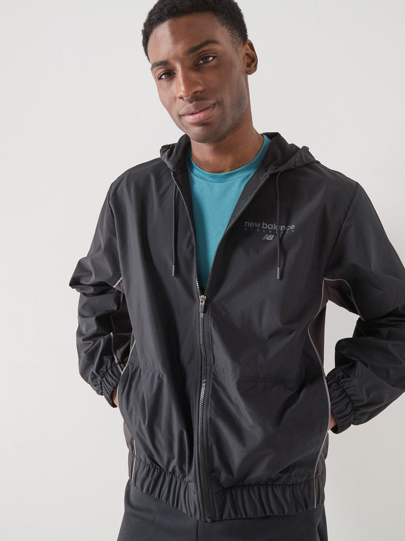 New Balance Mens Linear Graphic Woven Jacket, Black, Size Xs, Men