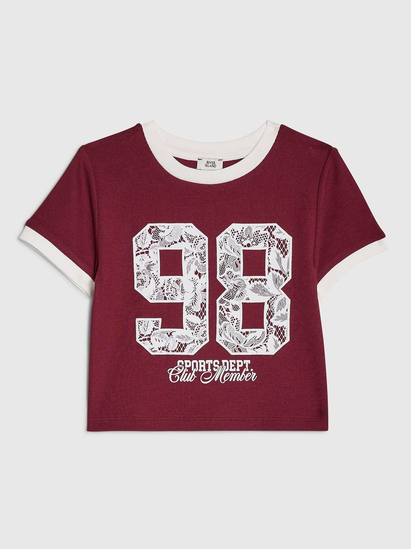 River Island Older Girls Lace Number 98 T-Shirt - Red