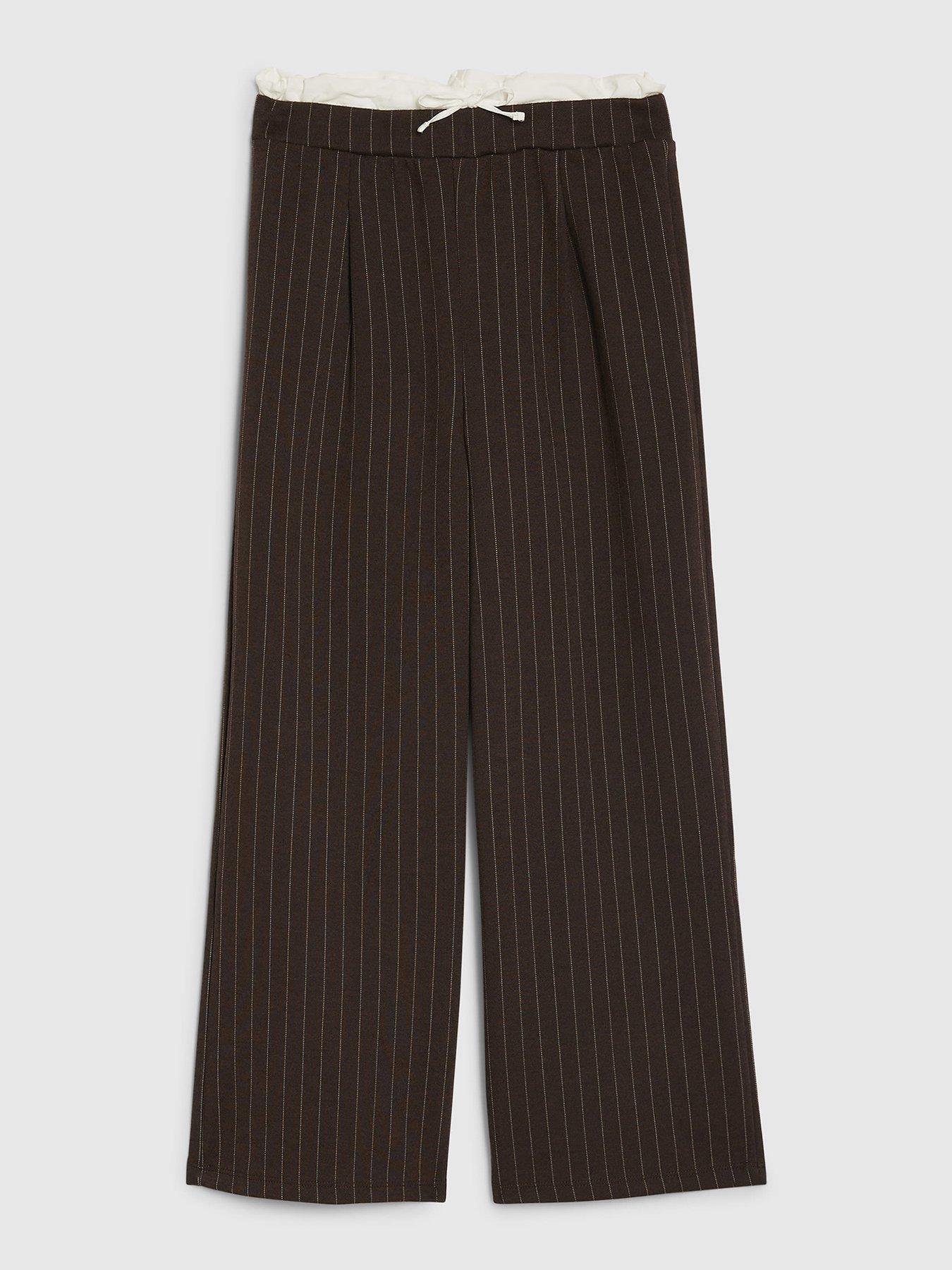 River Island Older Girls Pinstripe Wide Leg Trousers - Brown