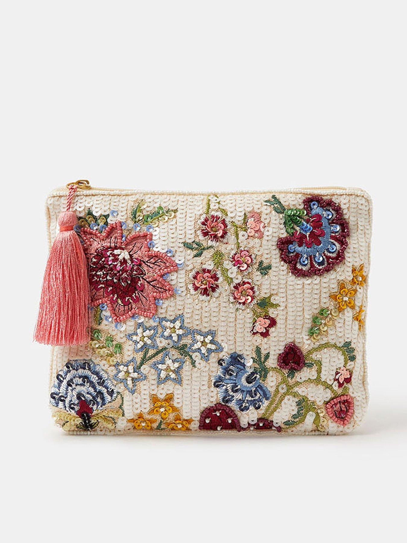 Image 1 of 3 of Accessorize Embroidered Floral Sequin Pouch