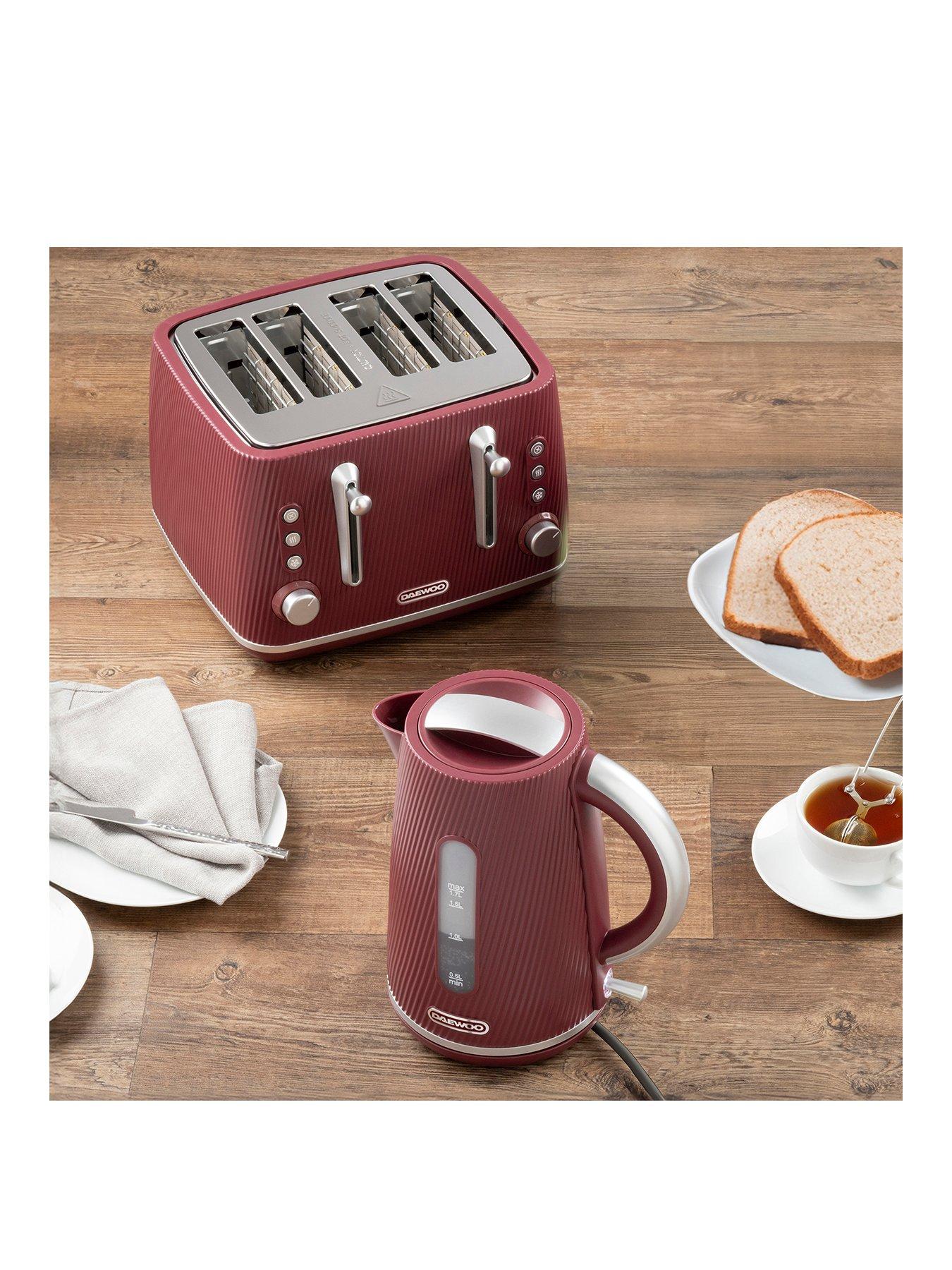 Daewoo Cascade 1.7L Kettle  &  4 Slice Toaster Bundle - Ruby