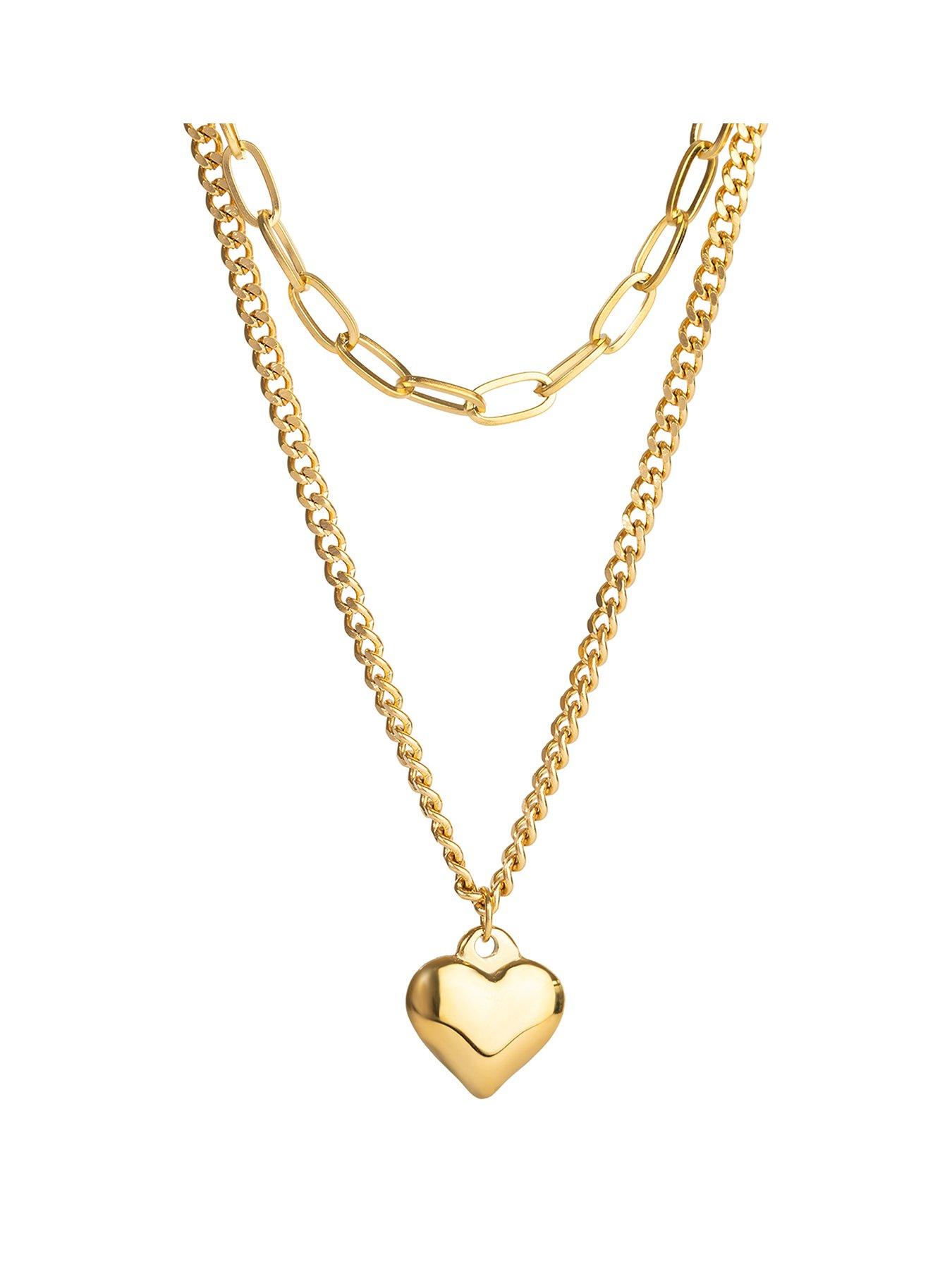 The Love Collection Gold Plated Stainless Steel Layered Heart Link Necklace