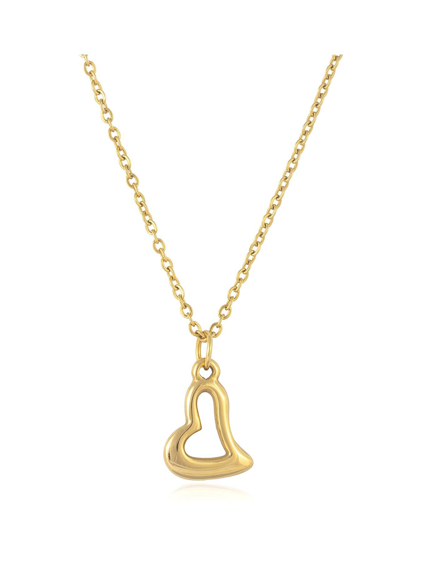 The Love Collection Gold Plated Stainless Steel Curved Heart Pendant Necklace