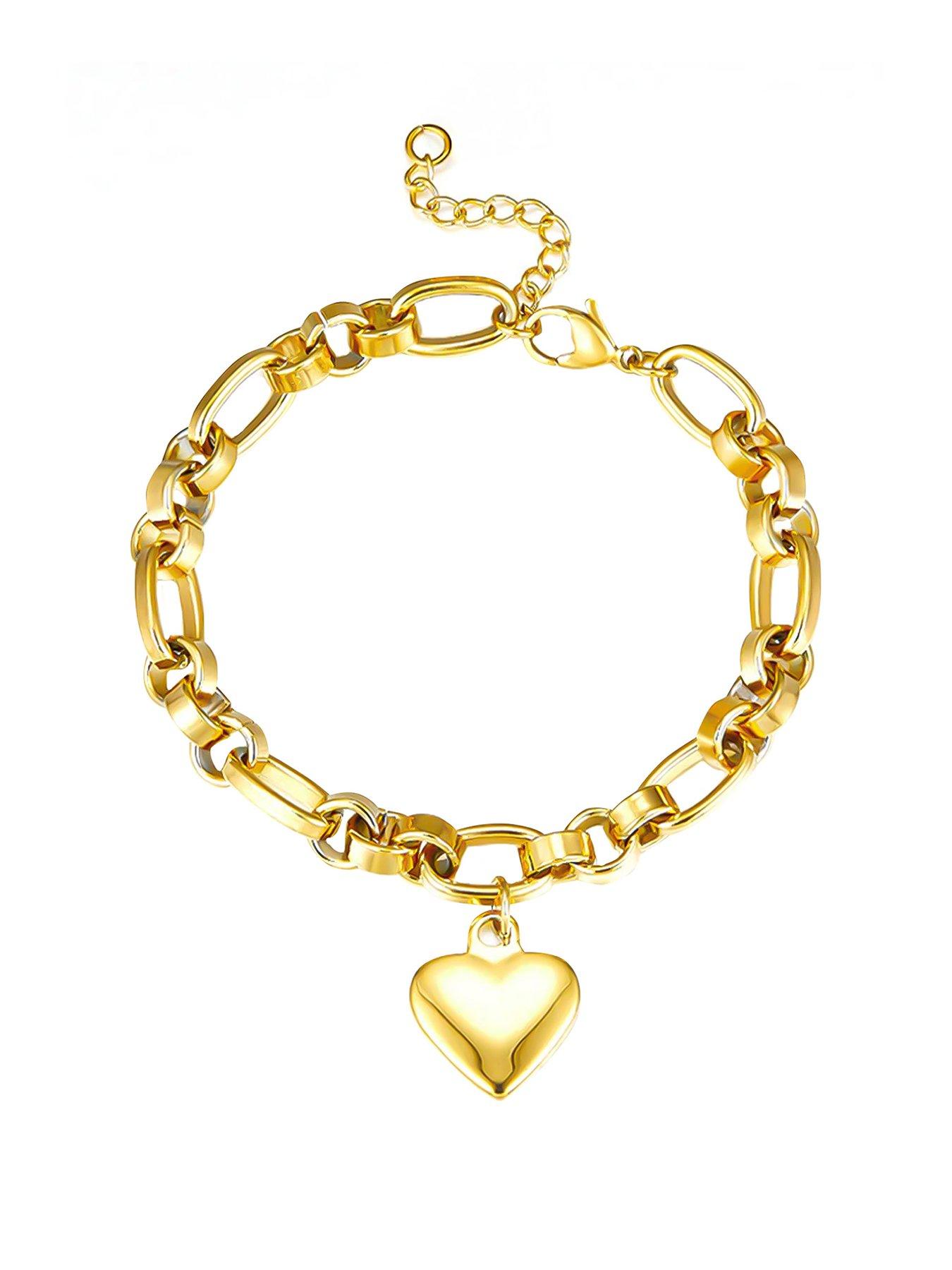 The Love Collection Gold Plated Stainless Steel Heart Charm Link Bracelet