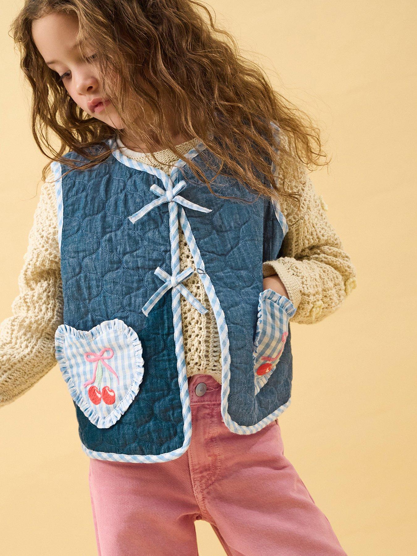 Accessorize Girls Quilted Cherry Gilet, Navy, Size 3-4 Years