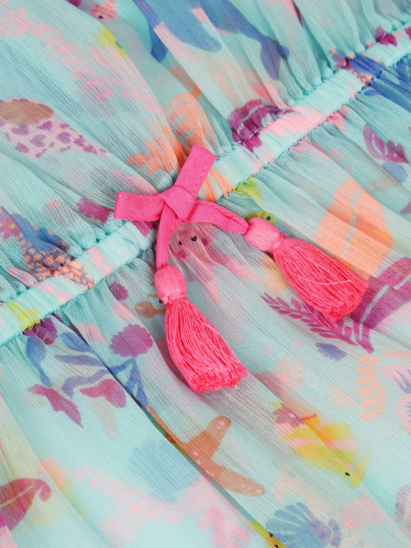 Image 3 of 3 of Accessorize Girls Sea Life Printed Kaftan - Multi