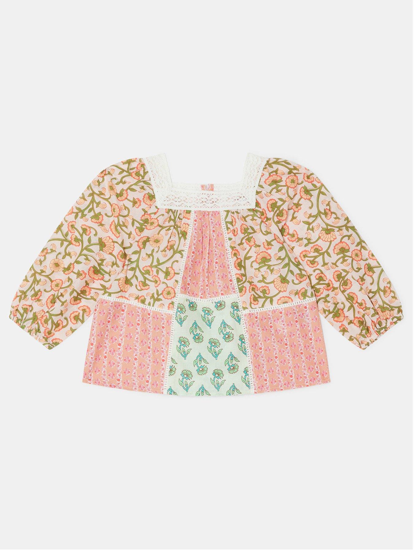 Image 1 of 3 of Accessorize Girls Floral Patchwork Top - Pink