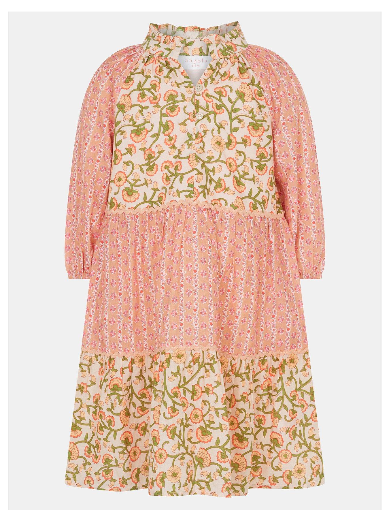 Image 1 of 3 of Accessorize Girls Long Sleeve Mixed Floral Dress - Pink