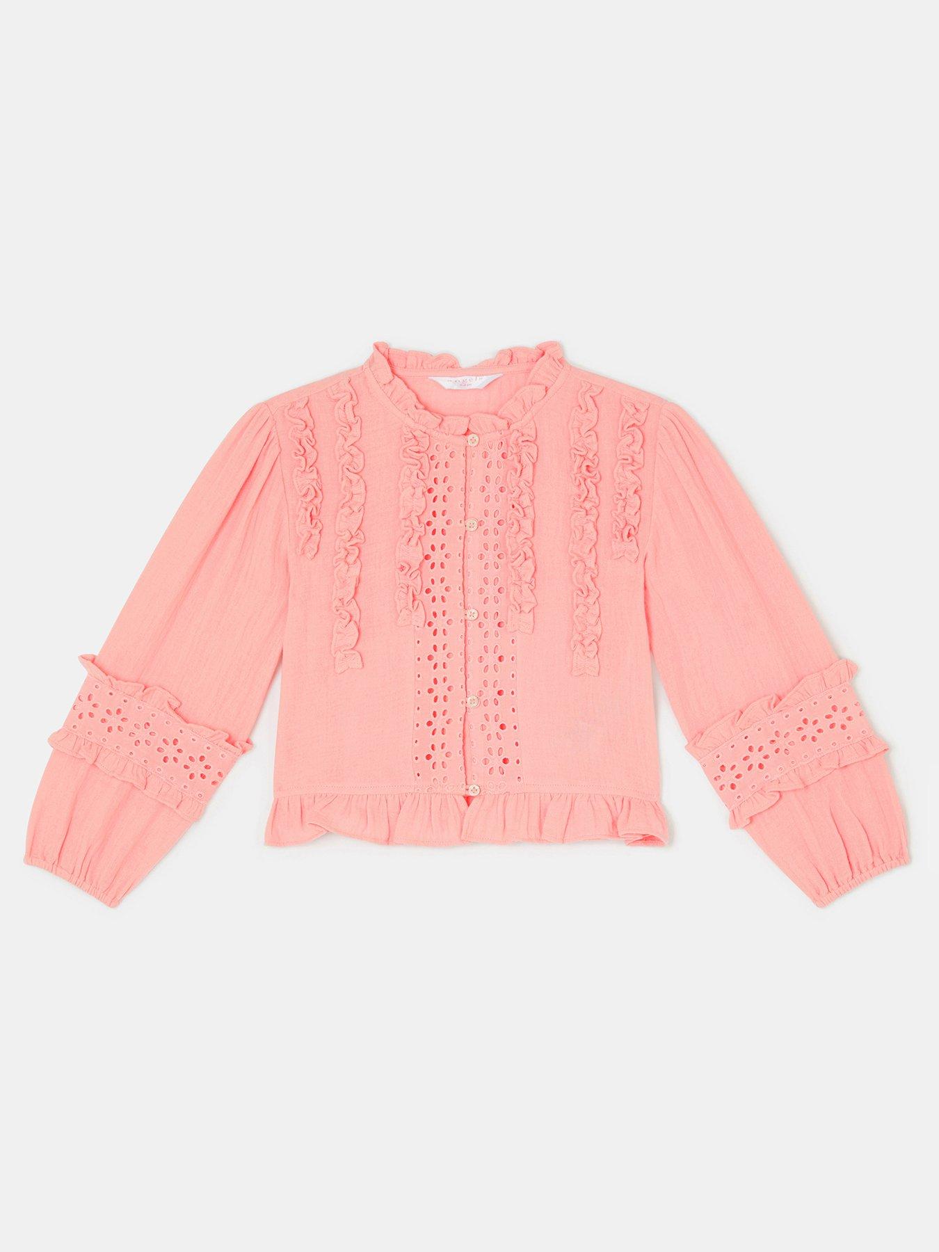 Image 1 of 3 of Accessorize Girls Broderie Ruffle Top - Pink