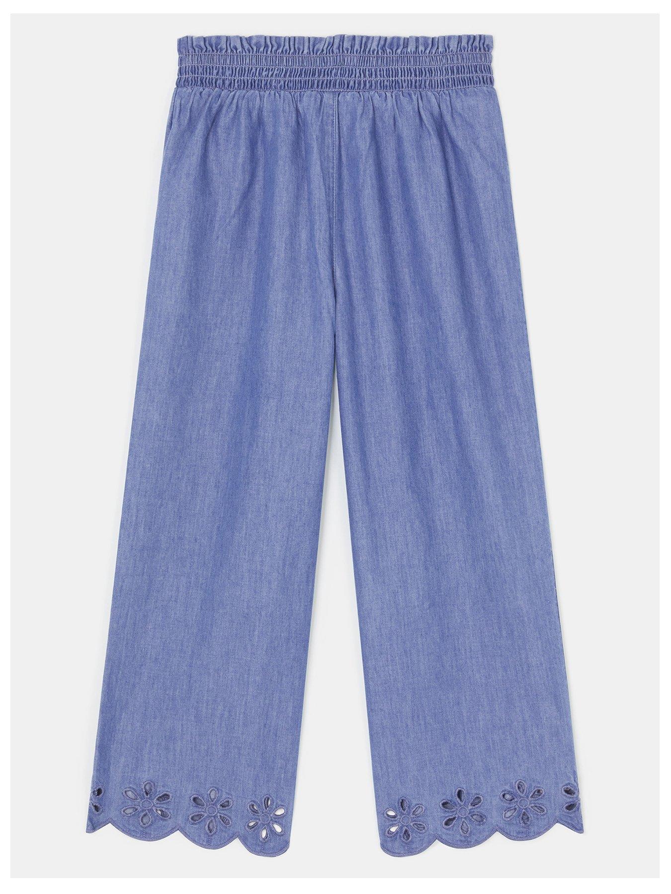 Image 1 of 3 of Accessorize Girls Broderie Detail Denim Trousers - Blue