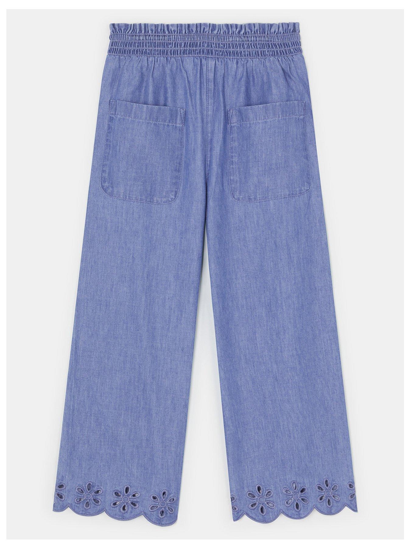 Image 2 of 3 of Accessorize Girls Broderie Detail Denim Trousers - Blue