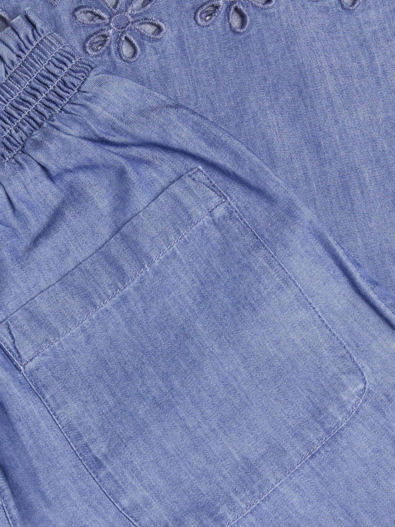 Image 3 of 3 of Accessorize Girls Broderie Detail Denim Trousers - Blue