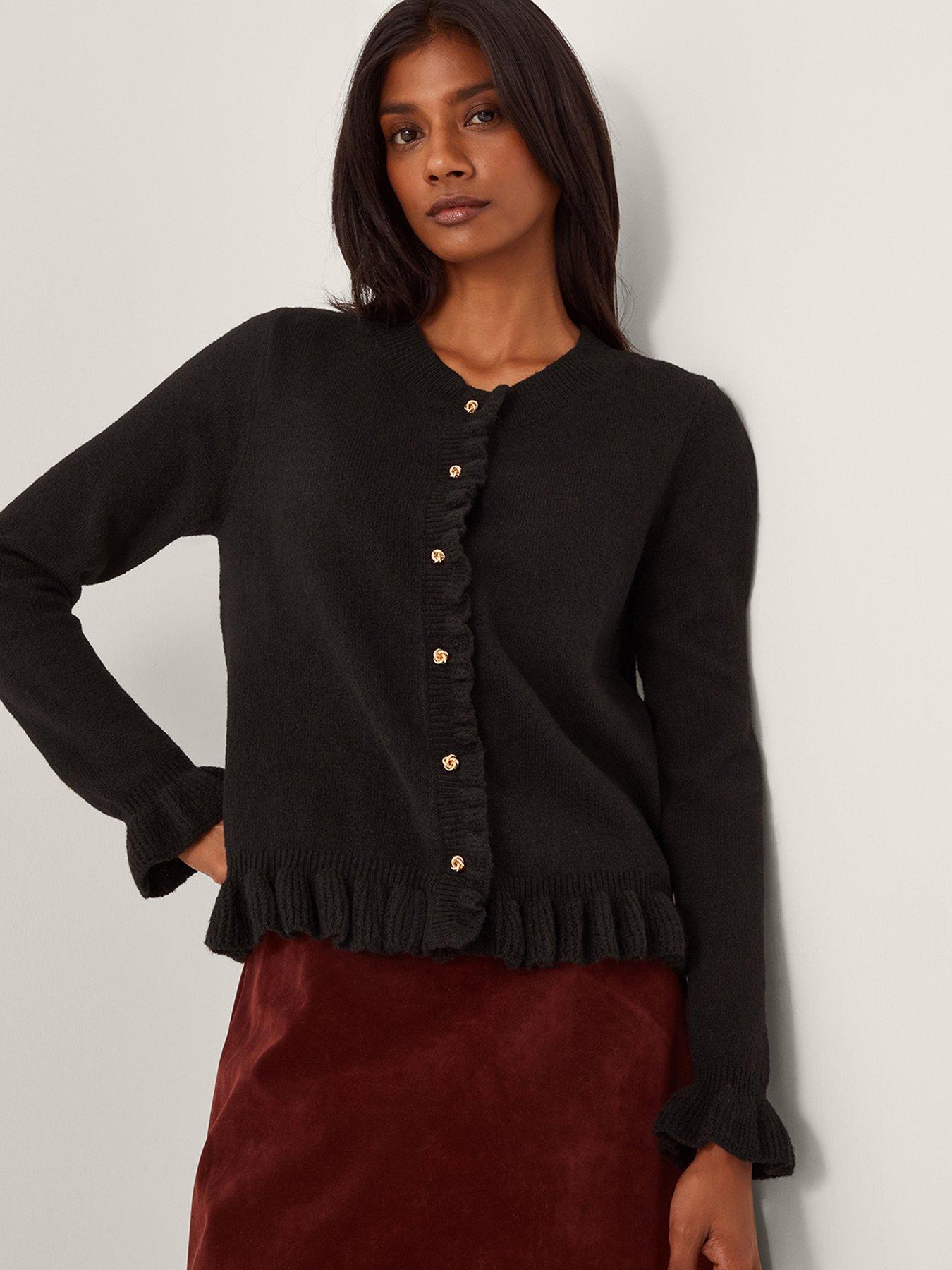 Monsoon Rina Ruffle Cardigan - Black