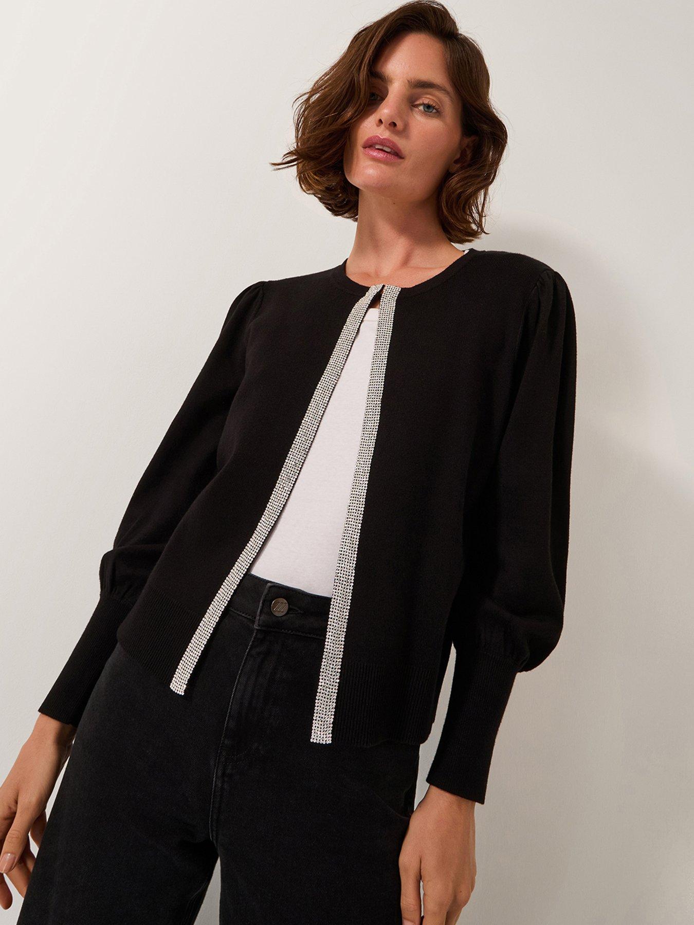 Monsoon Eden Embellished Trim Cardigan - Black