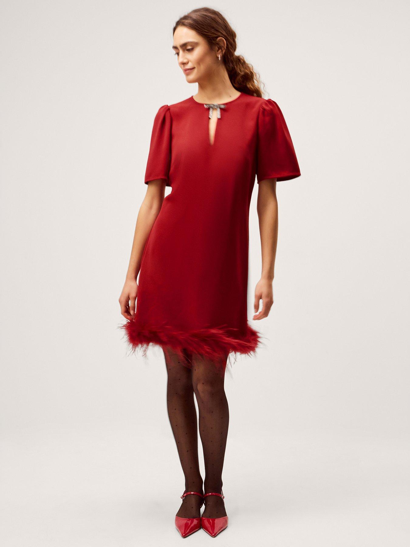 Monsoon Arlette Feather Dress - Red
