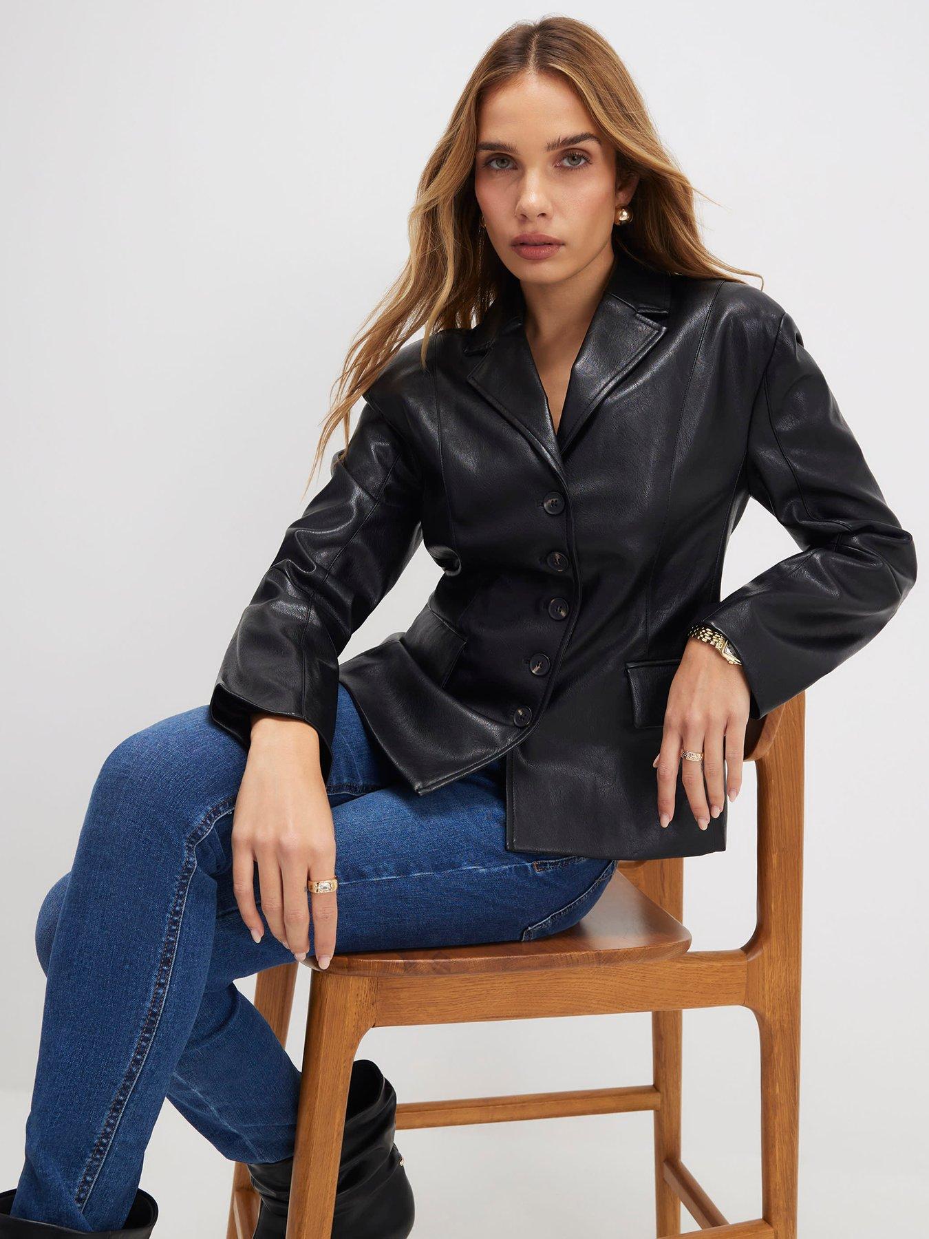 River Island Fitted Faux Leather Blazer - Black