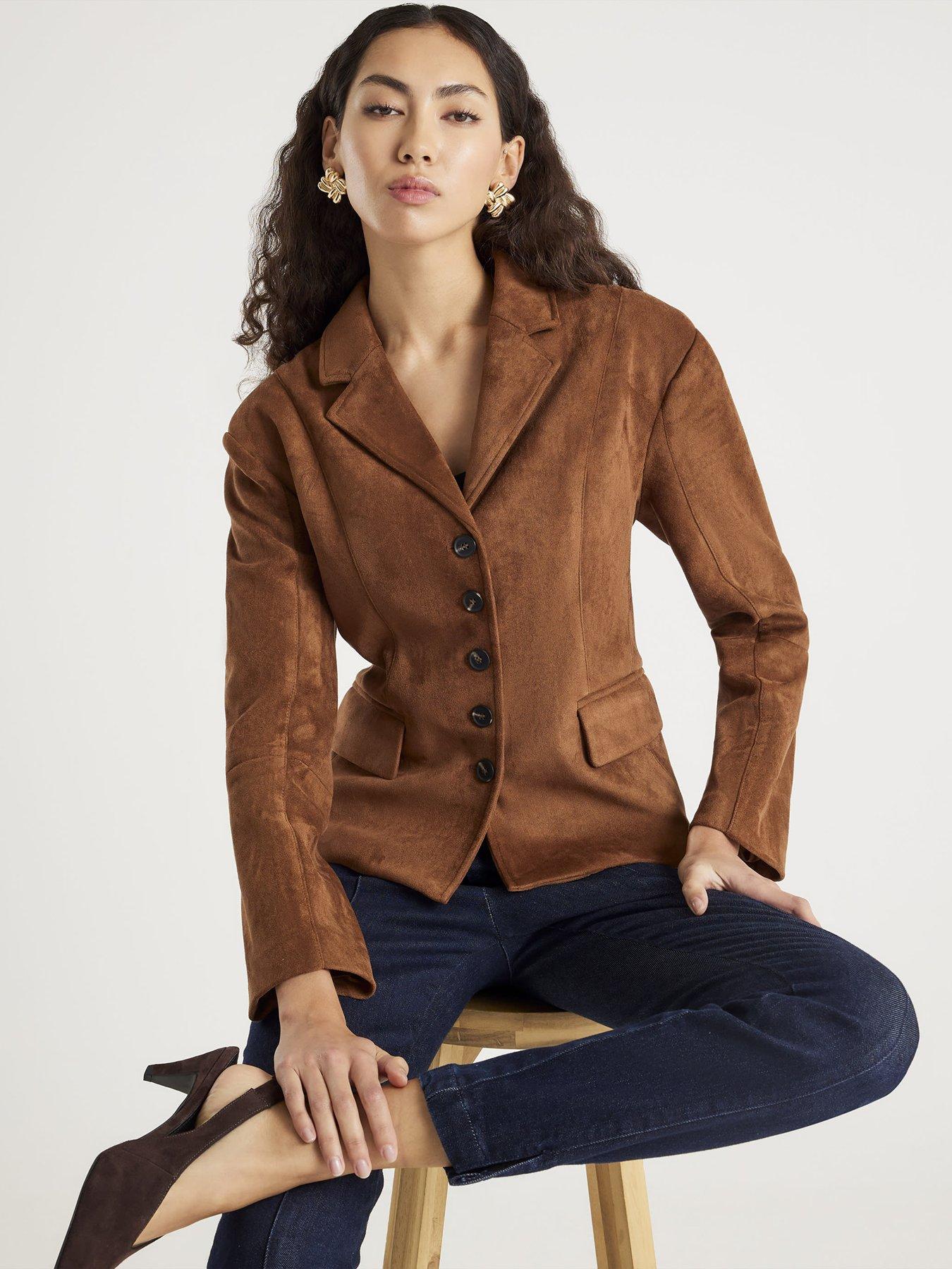 River Island Fitted Faux Suede Blazer - Brown