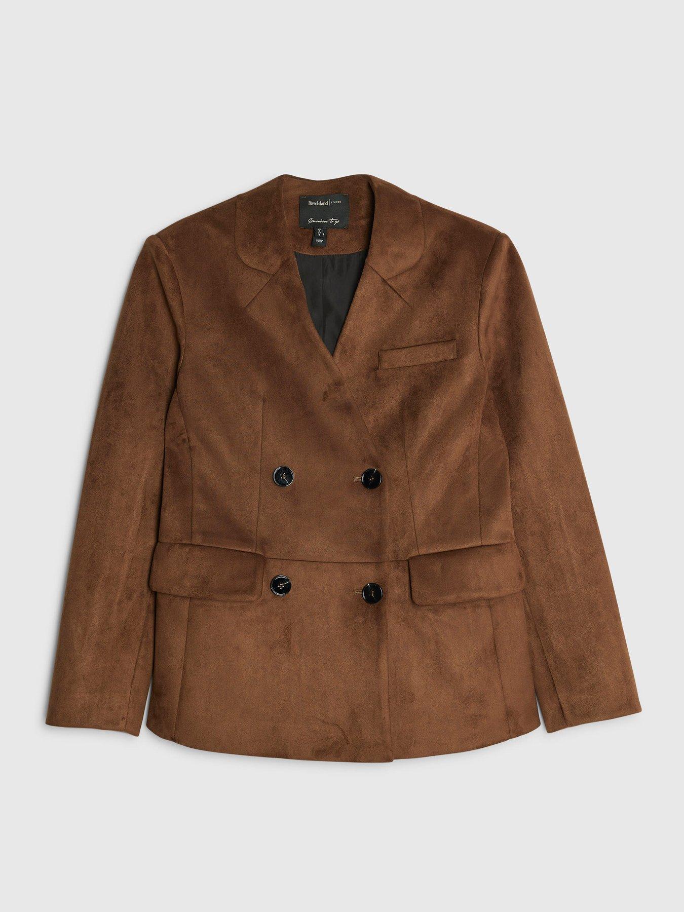 Image 5 of 6 of River Island Collarless Suedette Blazer - Brown