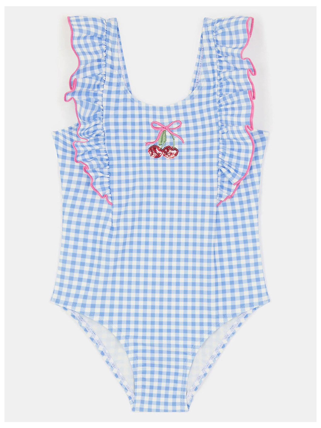 Accessorize Girls Gingham Cherry Swimsuit - Blue