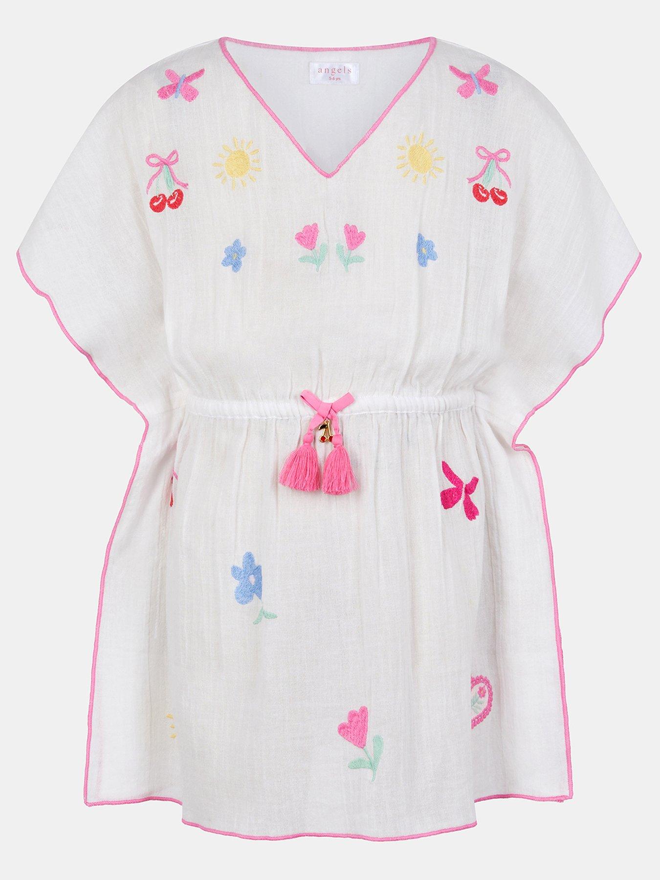 Image 1 of 3 of Accessorize Girls Embroidered Kaftan - White