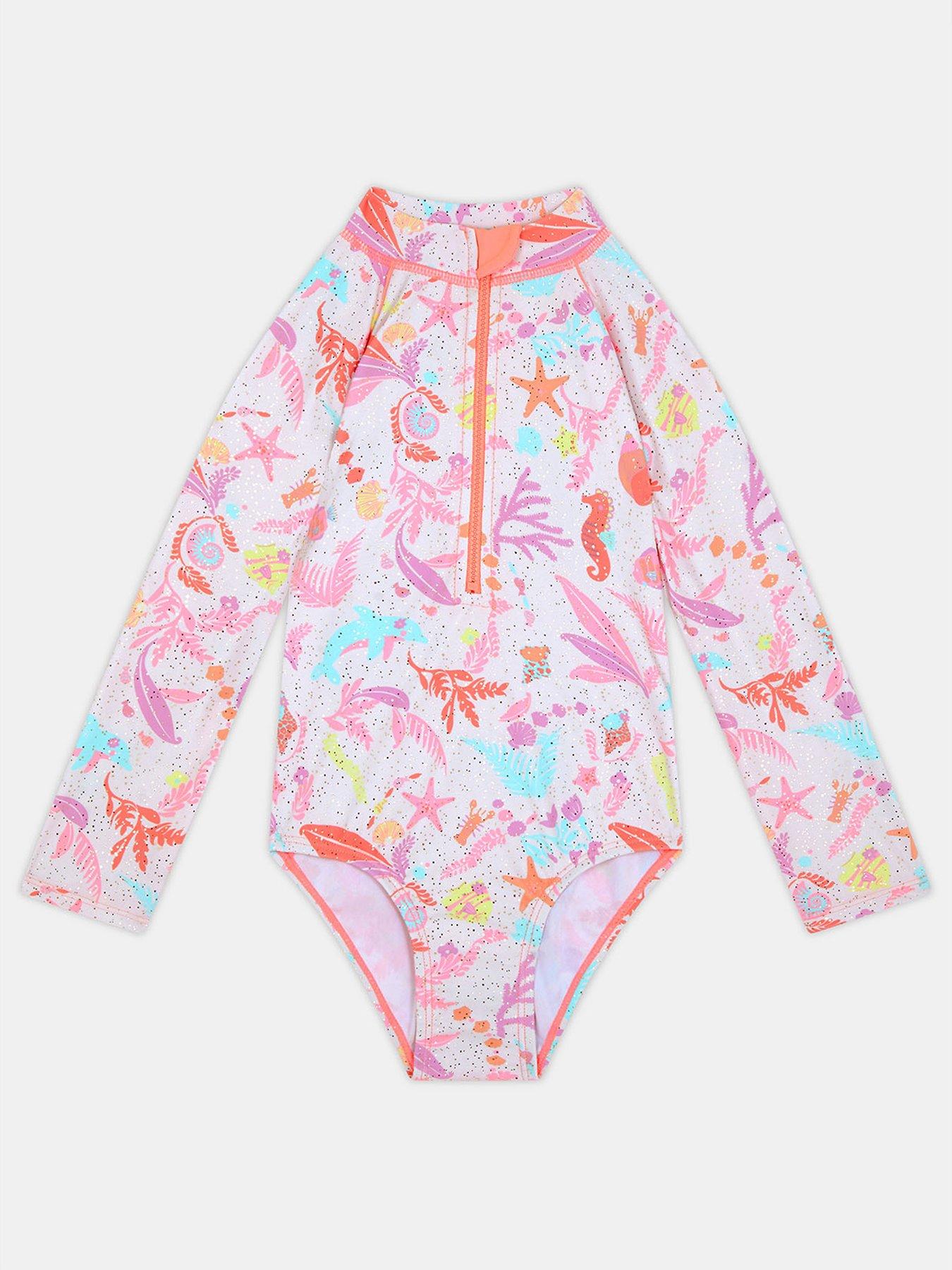 Accessorize Girls Long Sleeve Sealife Print Swimsuit - Multi