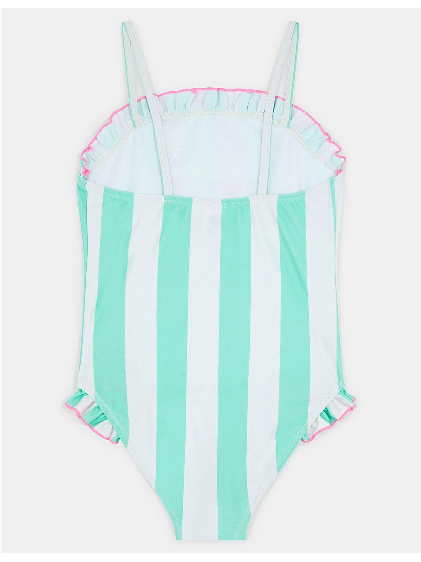 Image 2 of 3 of Accessorize Girls Slogan Stripe Swimsuit - Blue