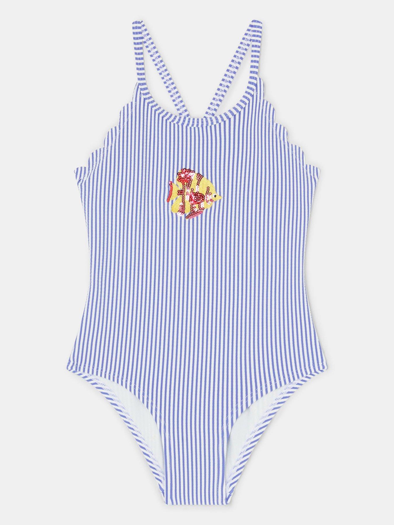 Image 1 of 3 of Accessorize Girls Embroidered Stripe Swimsuit - Blue