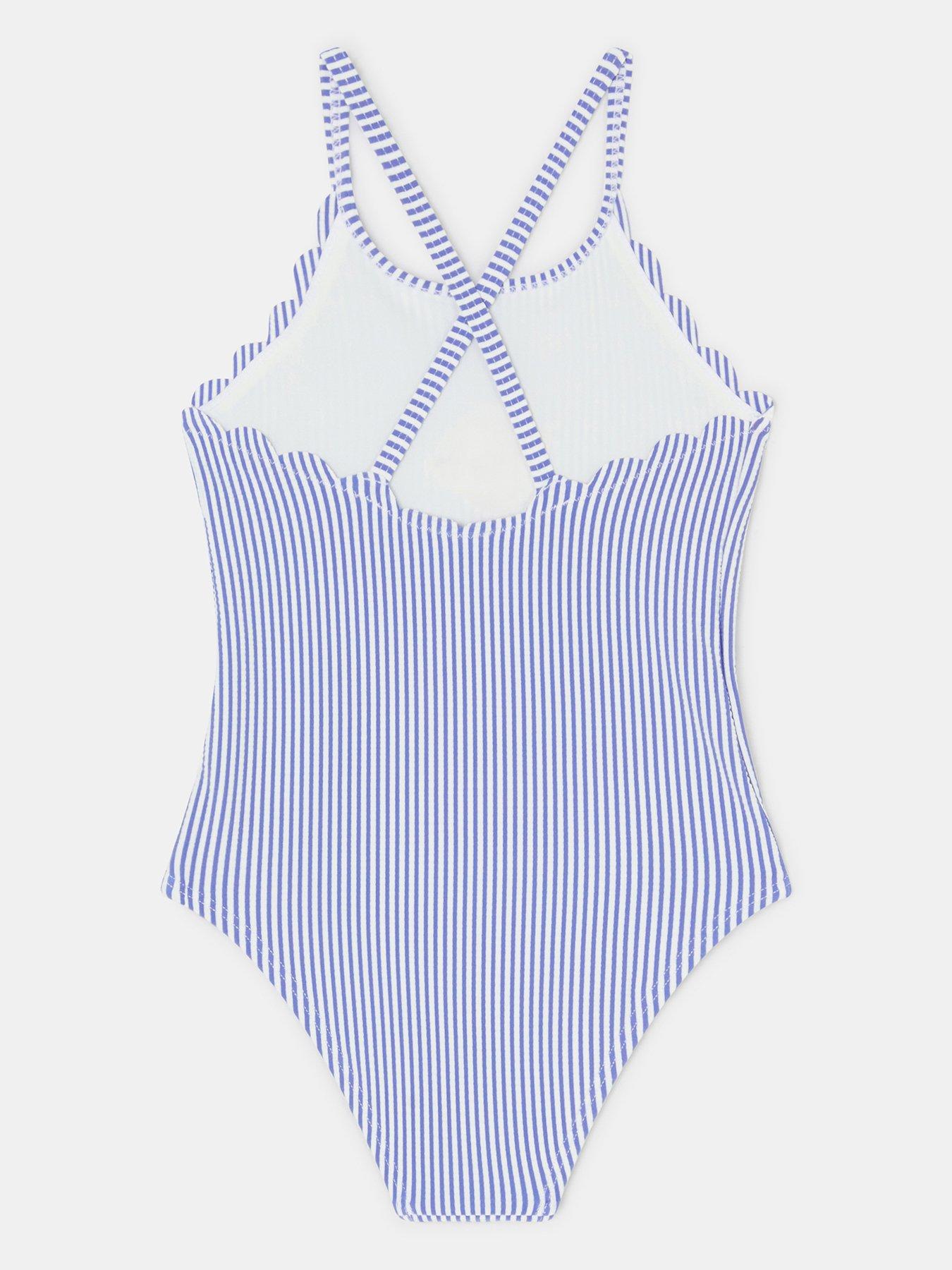 Image 2 of 3 of Accessorize Girls Embroidered Stripe Swimsuit - Blue