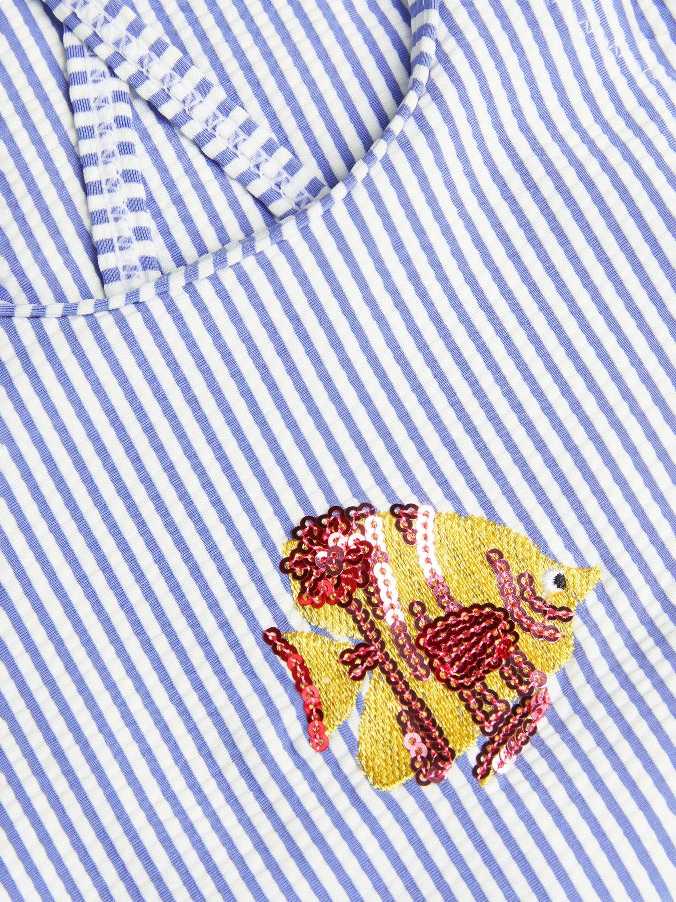 Image 3 of 3 of Accessorize Girls Embroidered Stripe Swimsuit - Blue