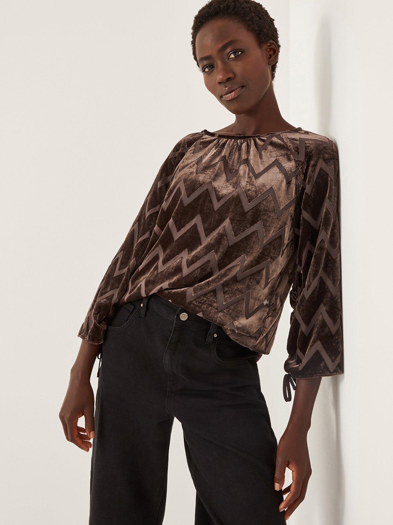 Monsoon Keisha Geometric Velvet Top - Brown