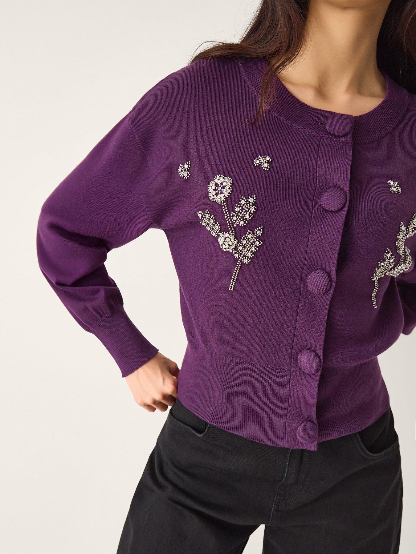 Monsoon Ember Floral Embellished Cardigan - Purple